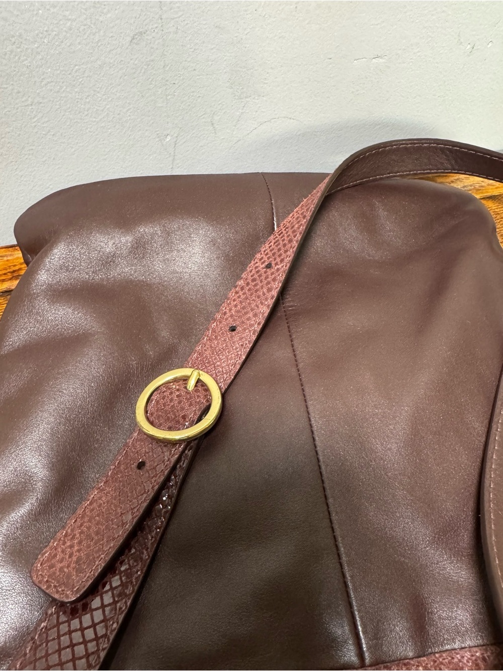 Coach Penelope Brown Leather Snake Trim Crossbody Bag - Picture 4 of 11